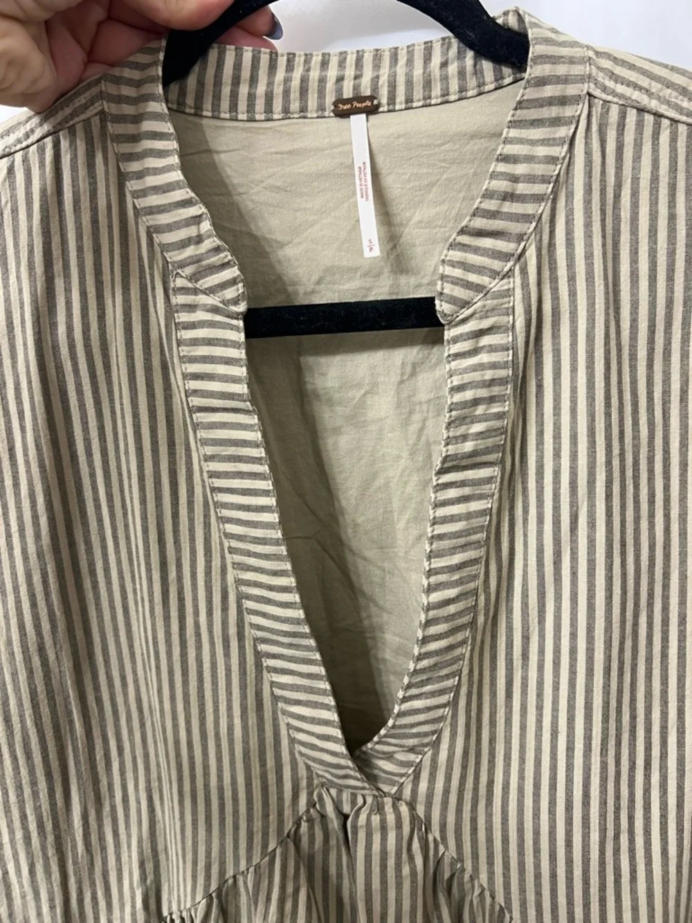 Free People NWOT Stripe Babydoll Mini Dress Tan Gray Linen Blend Oversized Small